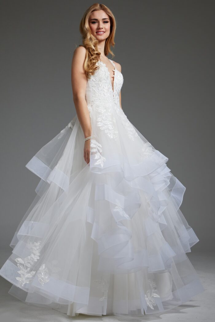 Jovani JB41002 Long Layered Bridal Gown A Line Wedding Dress The Dress Outlet Jovani JB41002 Long Layered Bridal Gown A Line Wedding Dress The Dress Outlet
