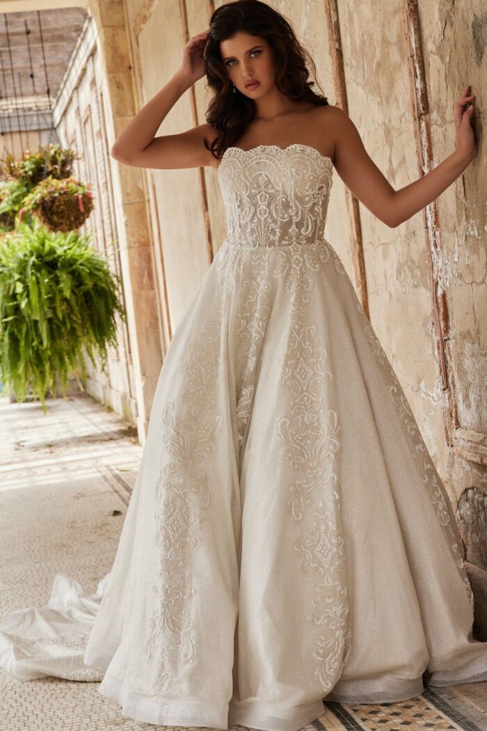 Jovani JB24563 Ball Gown Glitter Long Lace Wedding Dress