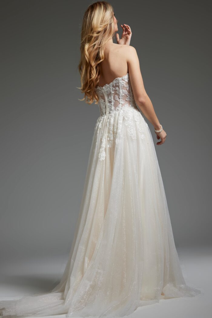 Wedding Dresses Long Beaded High Slit Bridal Wedding Dress Off-White