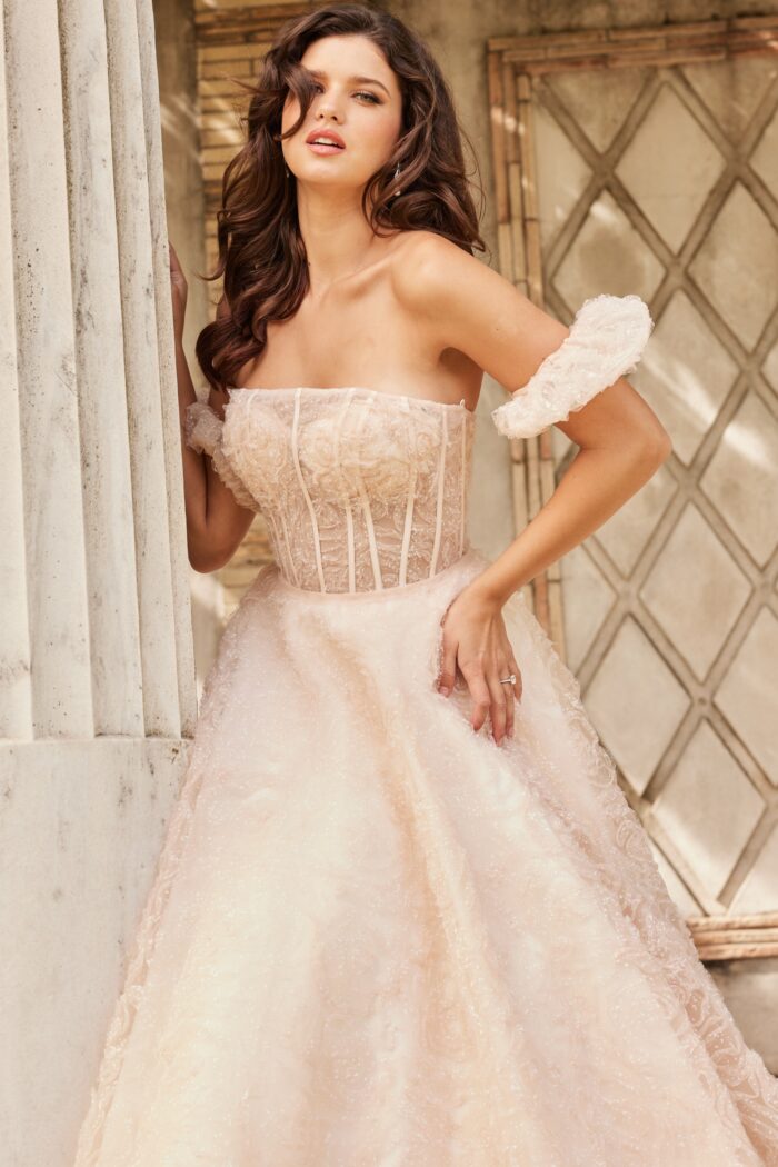Wedding Dresses Long Sequin A Line Wedding Dress Nude