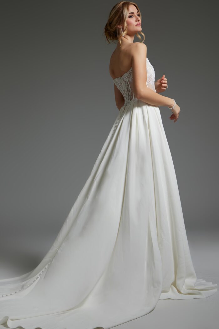 Wedding Dresses Beaded Long High Slit Wedding Dress Ivory