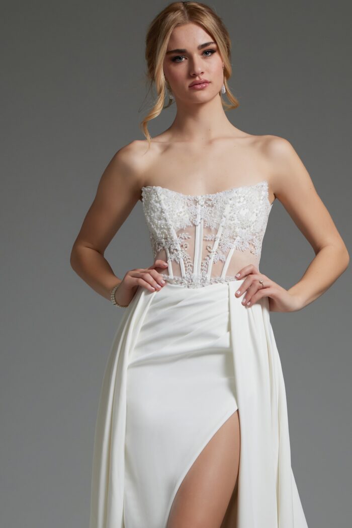 Wedding Dresses Beaded Long High Slit Wedding Dress Ivory