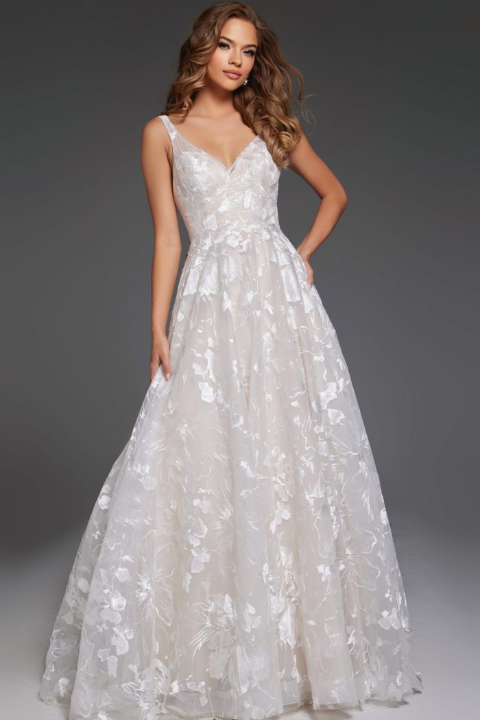 Jovani JB37434 Long Lace Ballgown Print Wedding Dress