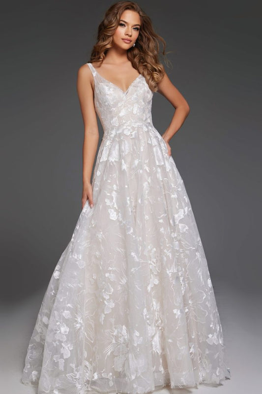 Wedding Dresses Long Lace Ballgown Print Wedding Dress Off-White/Nude