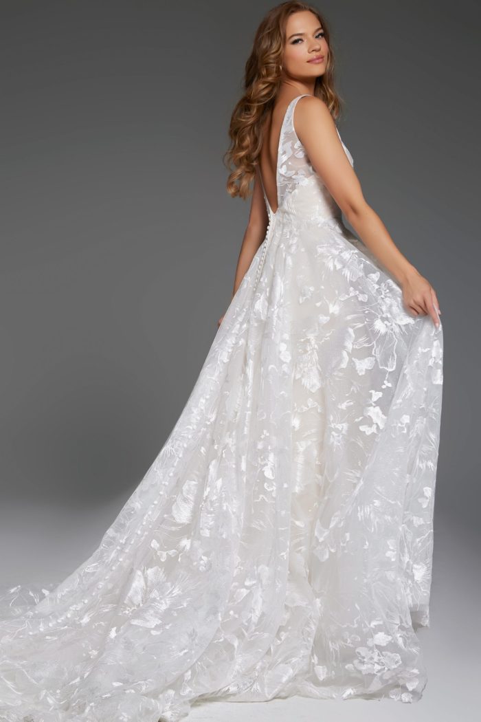 Jovani JB37434 Long Lace Ballgown Print Wedding Dress