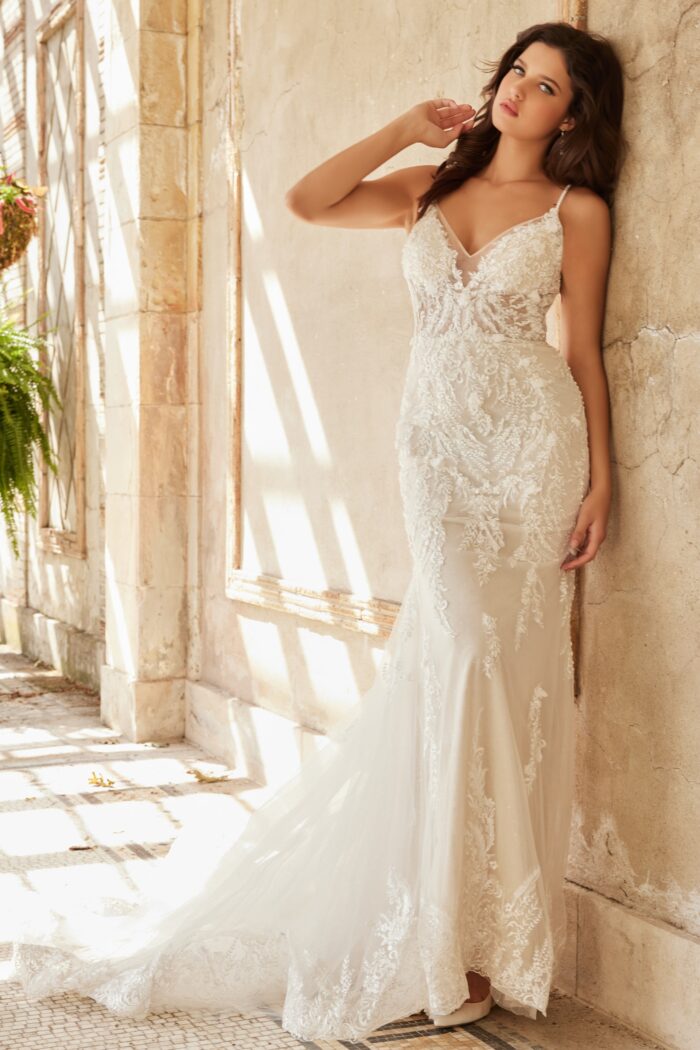 Wedding Dresses Long Beaded Lace Bridal Wedding Dress Ivory