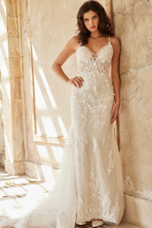 Wedding Dresses Long Beaded Lace Bridal Wedding Dress Ivory