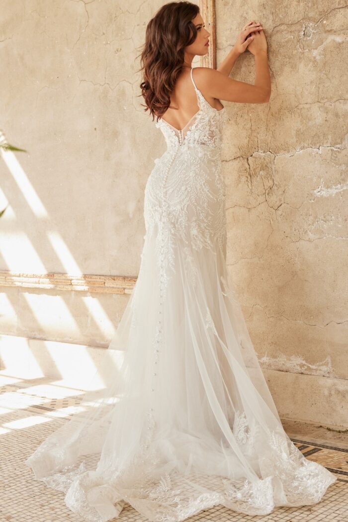 Wedding Dresses Long Beaded Lace Bridal Wedding Dress Ivory