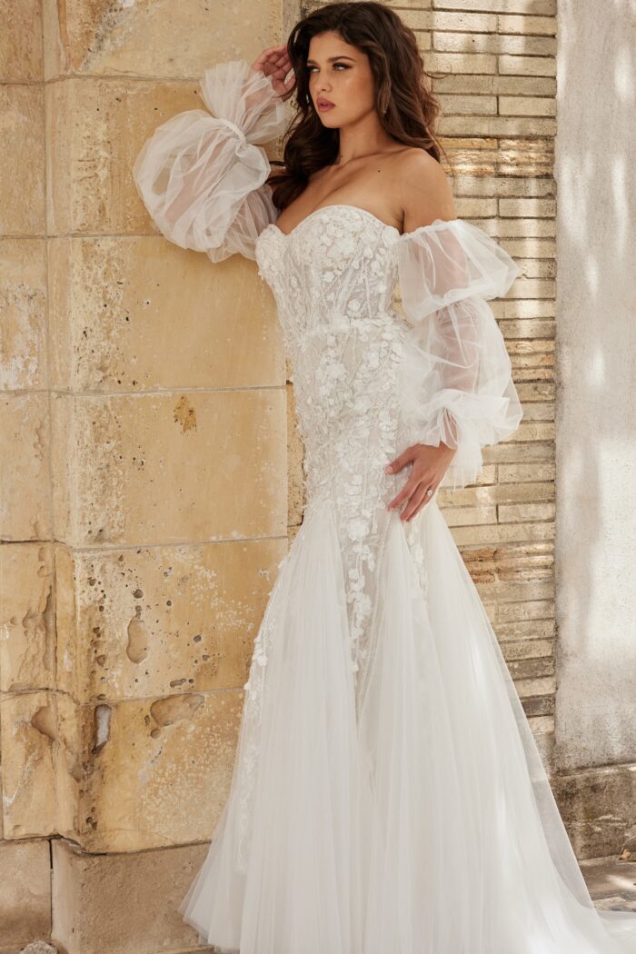 Jovani JB38491 Long Bridal Gown Mermaid Puff Wedding Dress