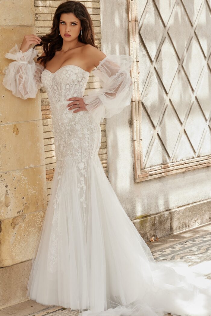 Jovani JB38491 Long Bridal Gown Mermaid Puff Wedding Dress