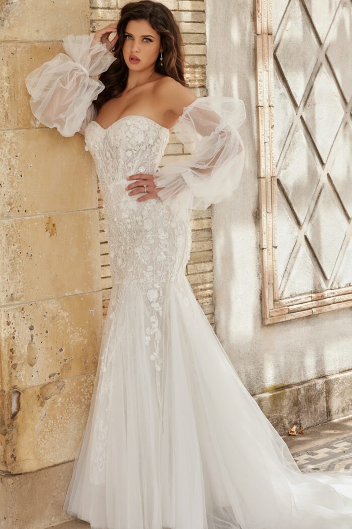 Jovani JB38491 Long Bridal Gown Mermaid Puff Wedding Dress
