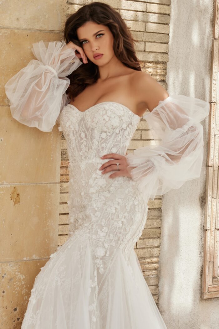 Jovani JB38491 Long Bridal Gown Mermaid Puff Wedding Dress
