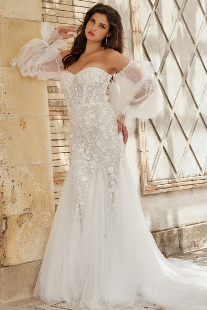 Jovani JB38491 Long Bridal Gown Mermaid Puff Wedding Dress