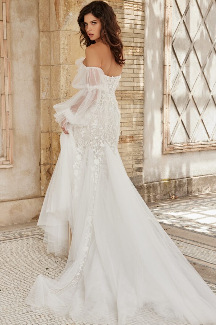 Jovani JB38491 Long Bridal Gown Mermaid Puff Wedding Dress