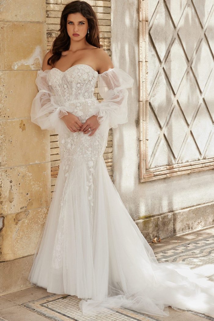 Jovani JB38491 Long Bridal Gown Mermaid Puff Wedding Dress