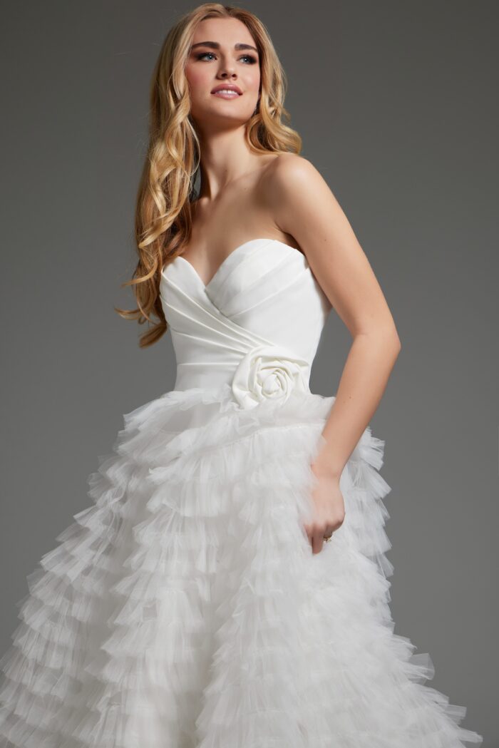 Jovani JB38958 Long Pleated A Line Ruffle Wedding Dress