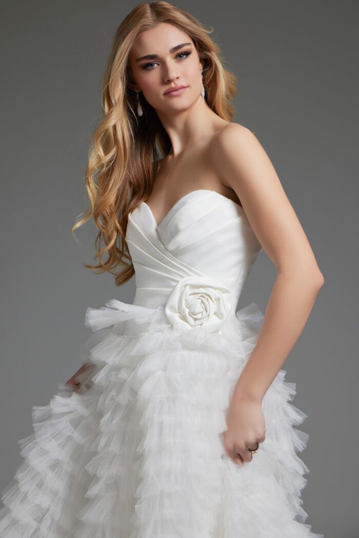 Jovani JB38958 Long Pleated A Line Ruffle Wedding Dress