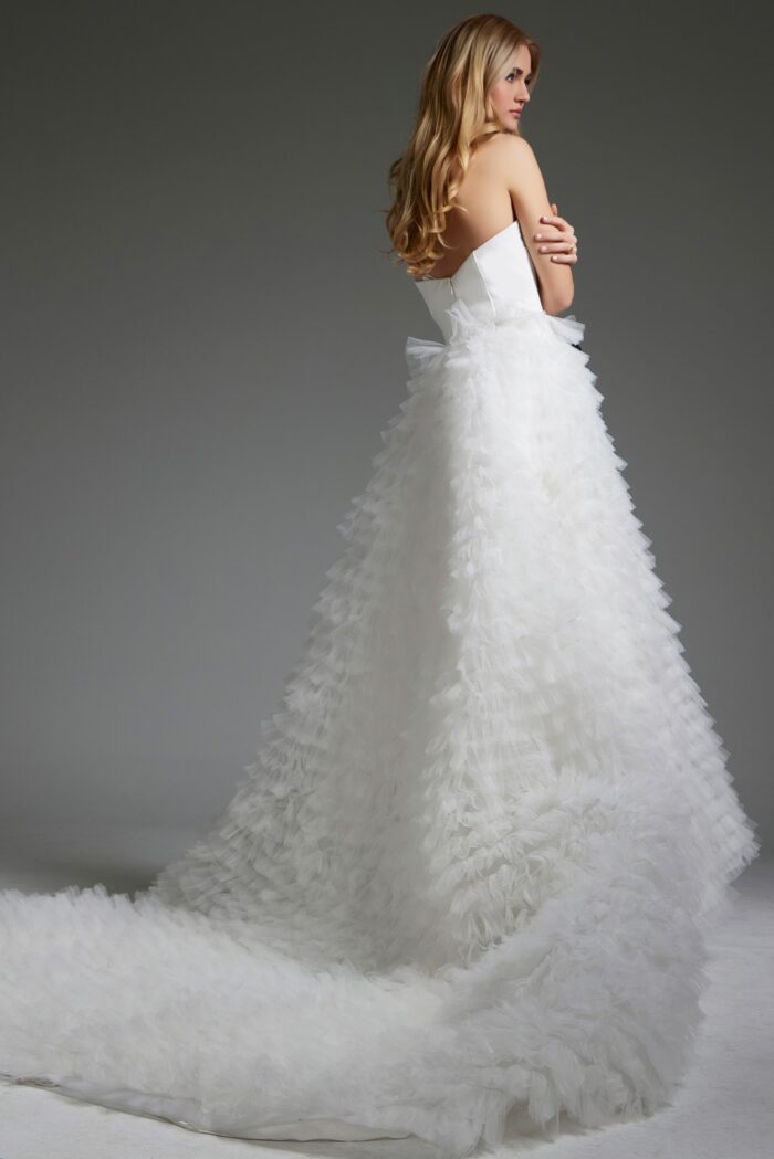 Jovani JB38958 Long Pleated A Line Ruffle Wedding Dress