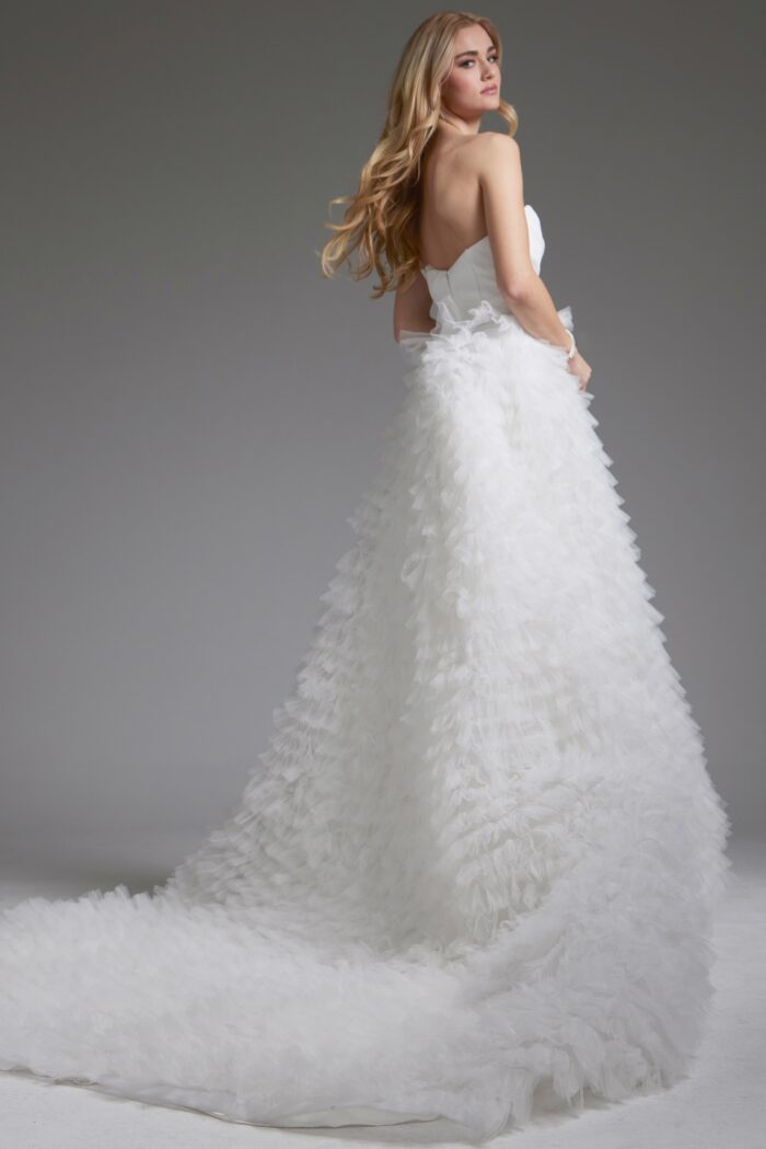 Jovani JB38958 Long Pleated A Line Ruffle Wedding Dress
