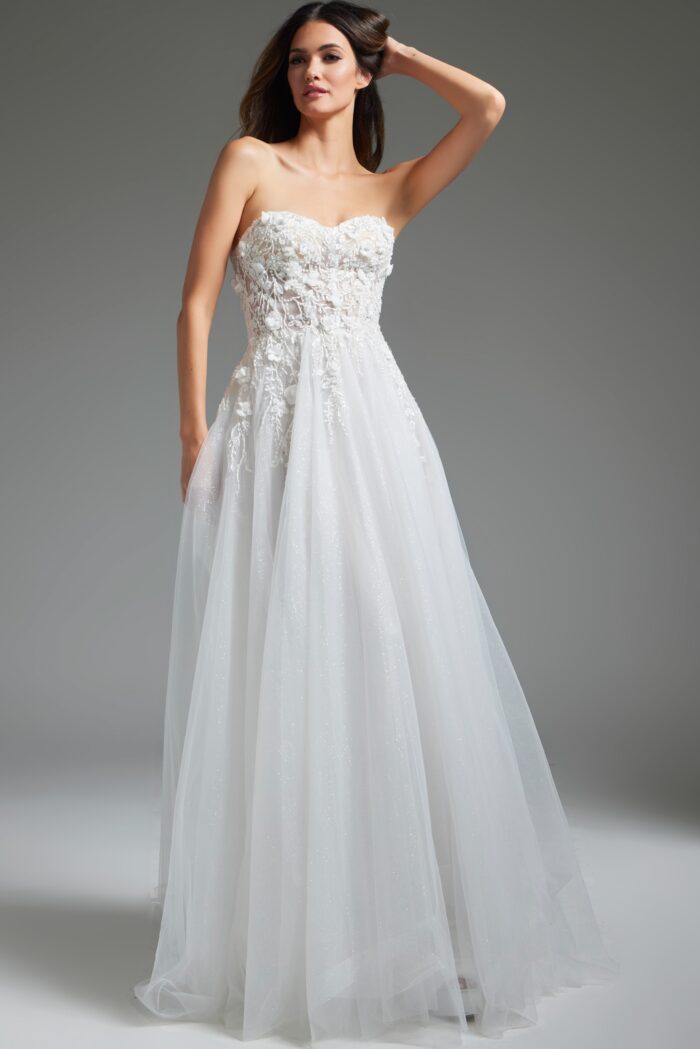 Jovani JB39160 Floral Bodice Bridal Gown Long Wedding Dress