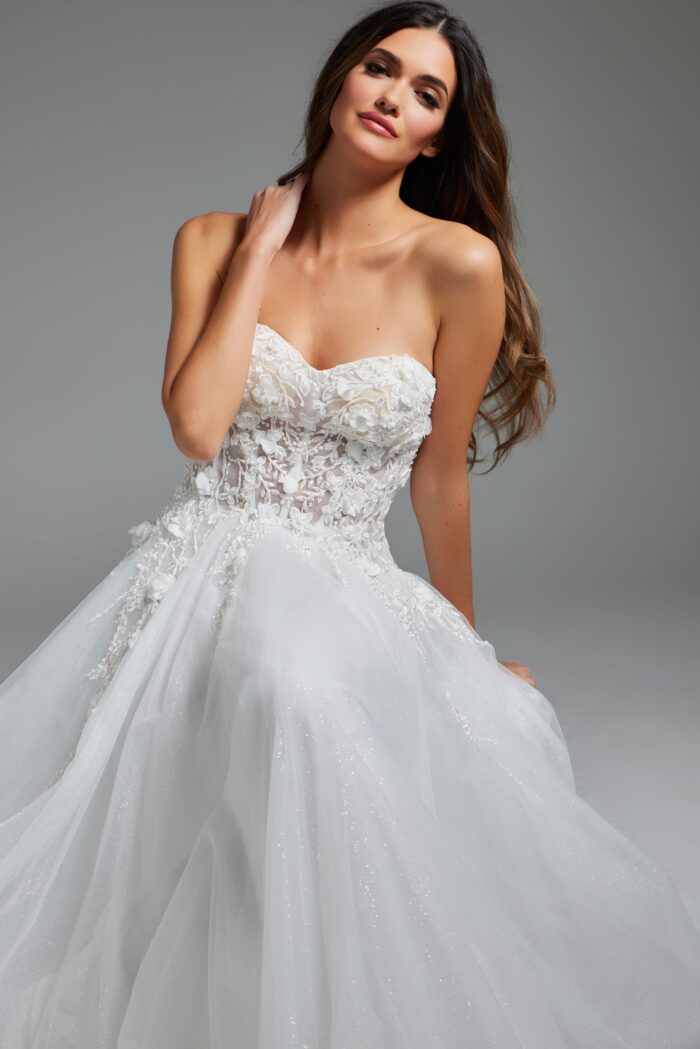 Jovani JB39160 Floral Bodice Bridal Gown Long Wedding Dress
