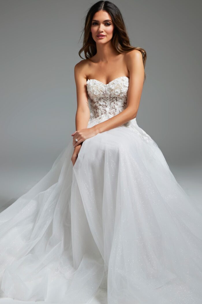 Jovani JB39160 Floral Bodice Bridal Gown Long Wedding Dress