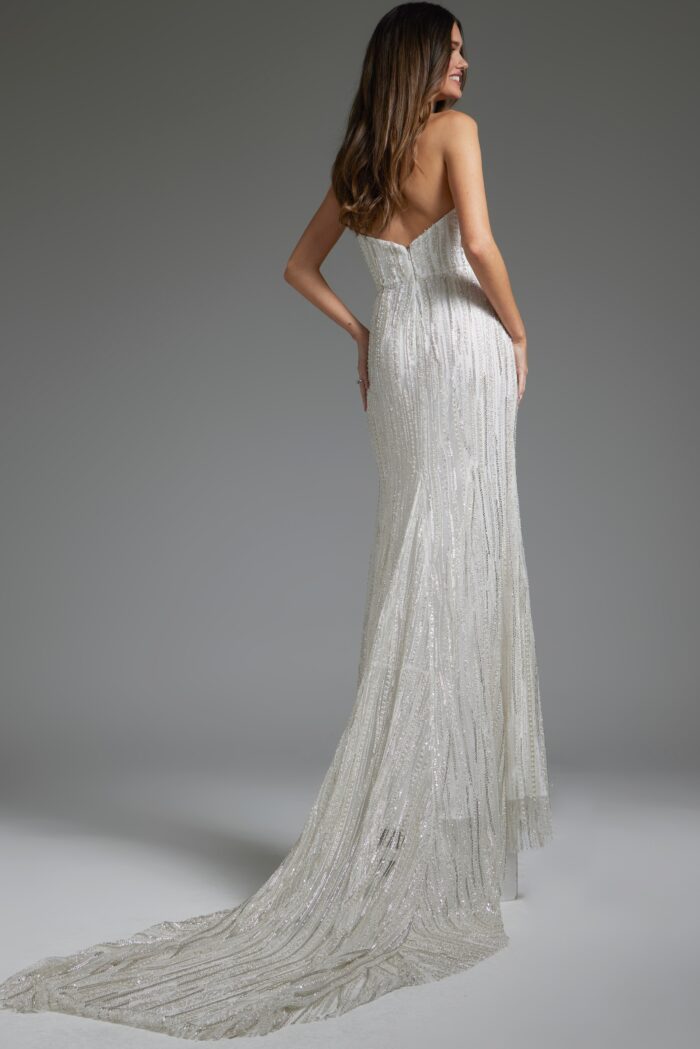 Wedding Dresses Beaded Bridal Gown Mermaid High Slit Wedding Dress Off-White