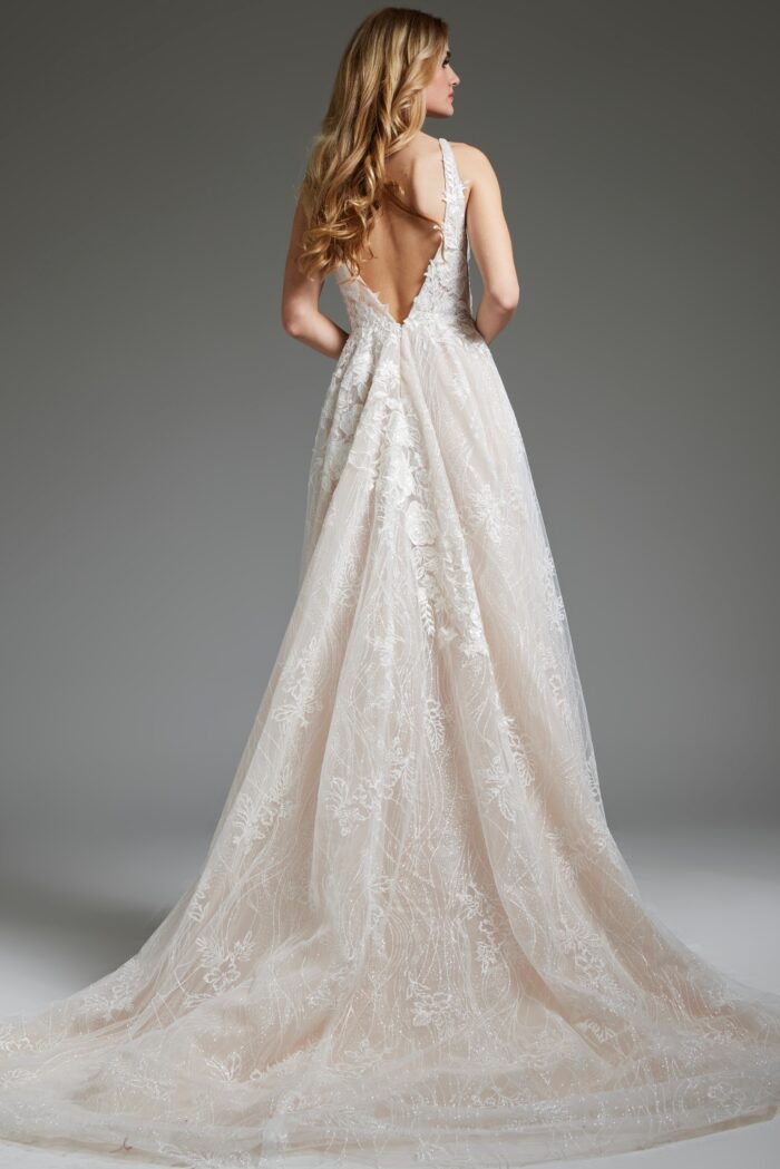 Jovani 39435 Long A Line Beaded Wedding Dress