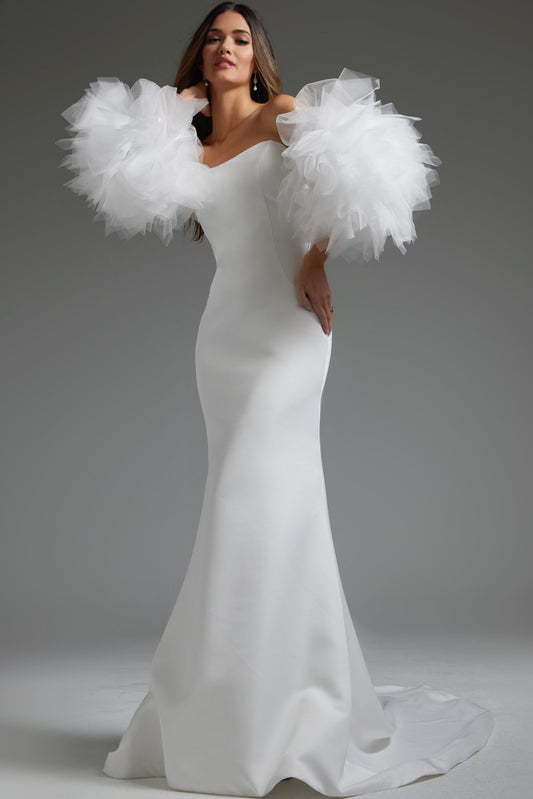 Wedding Dresses Long Fitted Puff Wedding Dress Off-White