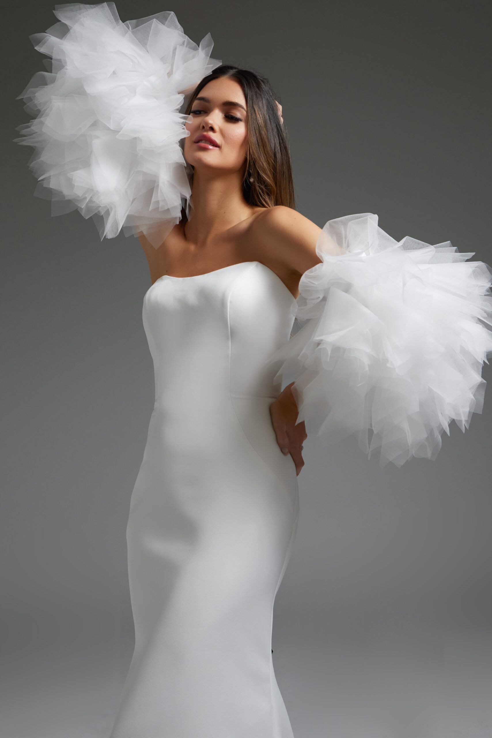 Wedding Dresses Long Fitted Puff Wedding Dress Off-White
