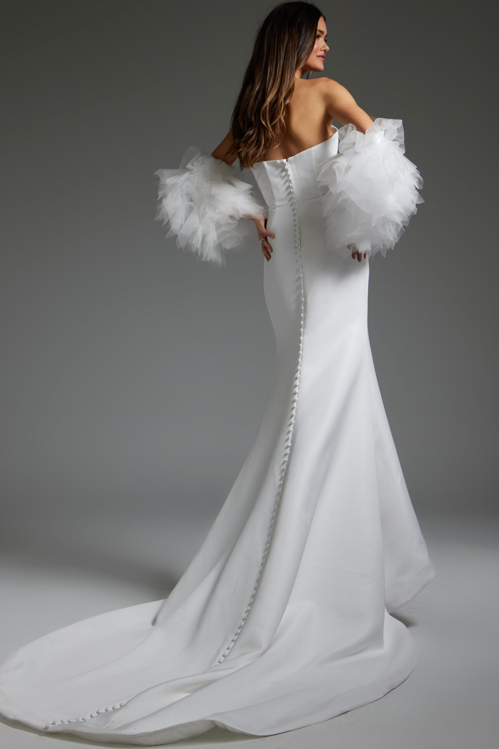 Wedding Dresses Long Fitted Puff Wedding Dress Off-White