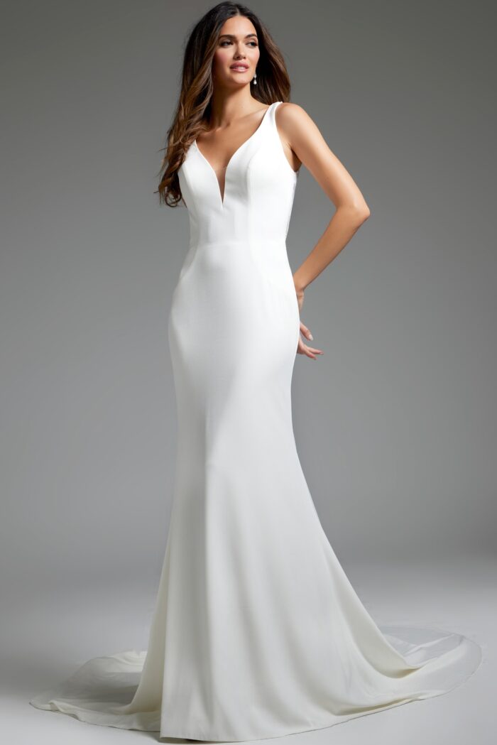 Jovani JB42222 Long Lace Back Mermaid Wedding Dress