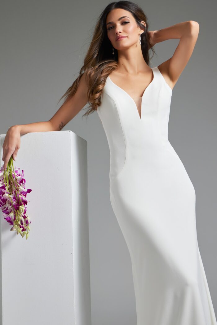Jovani JB42222 Long Lace Back Mermaid Wedding Dress