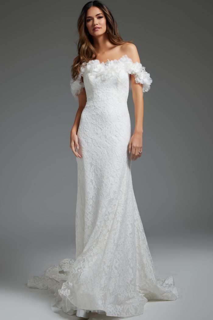 Wedding Dresses Bridal Gown Ruffle Long Wedding Dress Ivory