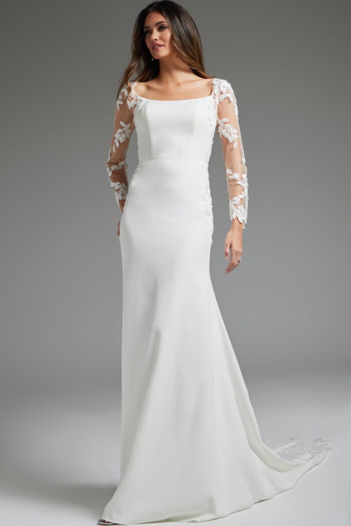 Wedding Dresses Sheath Bridal Gown Long Wedding Dress  Ivory/Nude
