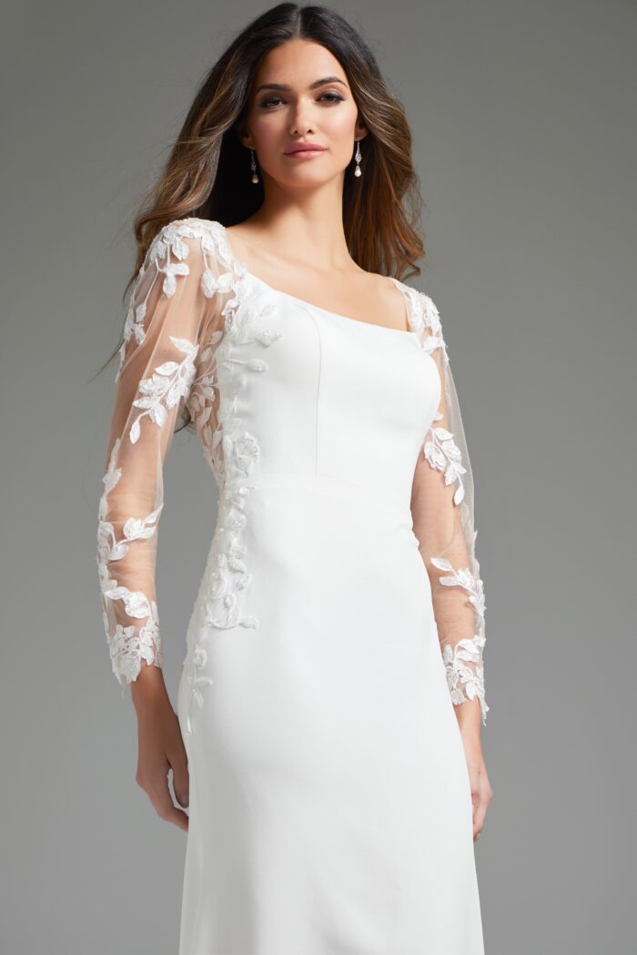 24らぶ Ivory Sheer V Neckline Ballgown JB25737 | Jovani