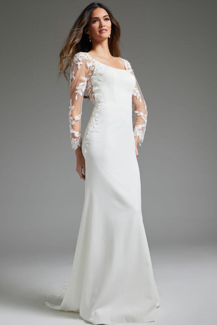 slim fit dress slacks Jovani JB42297 Sheath Bridal Gown Long Wedding Dress