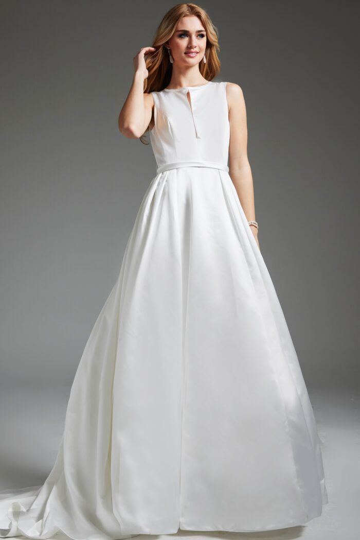 Wedding Dresses Long Bridal Gown Keyhole Neck A Line Wedding Dress Ivory