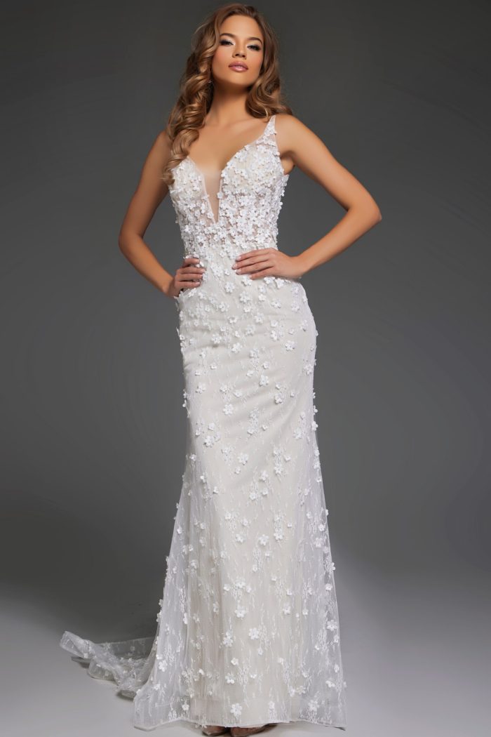 Wedding Dresses Floral Lace Bridal Gown Long Wedding Dress Off-White