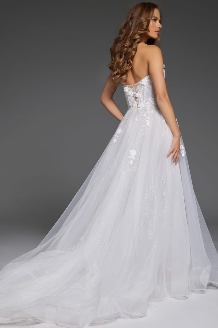 Jovani JB42485 Long Floral A Line Slit Wedding Dress