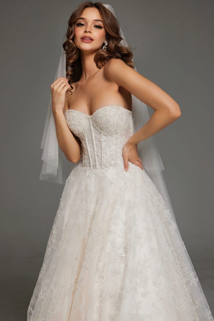 Jovani JB42766 Corset Bridal Gown Long Lace Details Wedding Dress