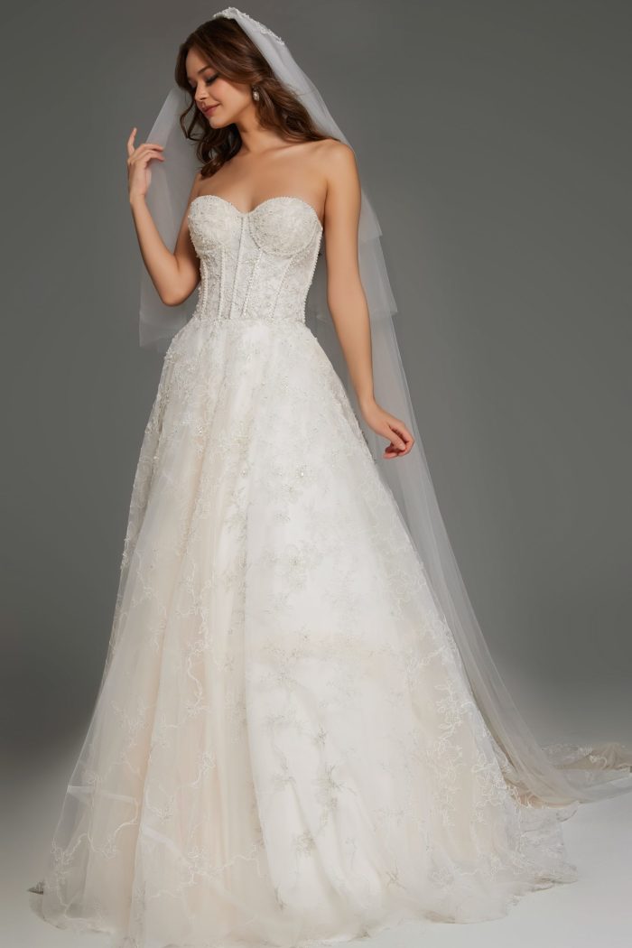Off-White Jovani JB42766 Corset Bridal Gown Long Lace Details Wedding