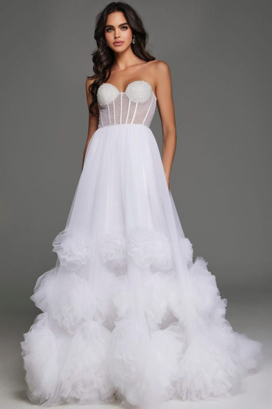 Wedding Dresses A Line Long Floral Ruffle Wedding Dress Off-White
