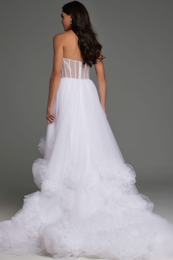 Jovani JB42782 A Line Long Floral Ruffle Wedding Dress