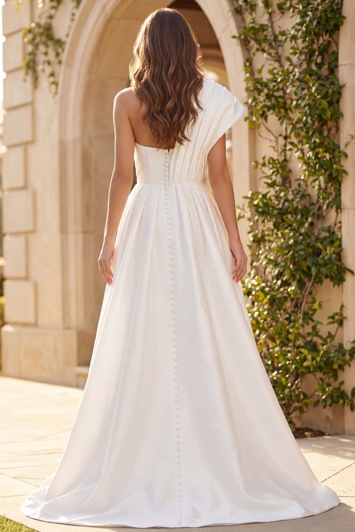 One-Shoulder Floor-Length Mikado Bridal A-Line Gown Jovani JB43278