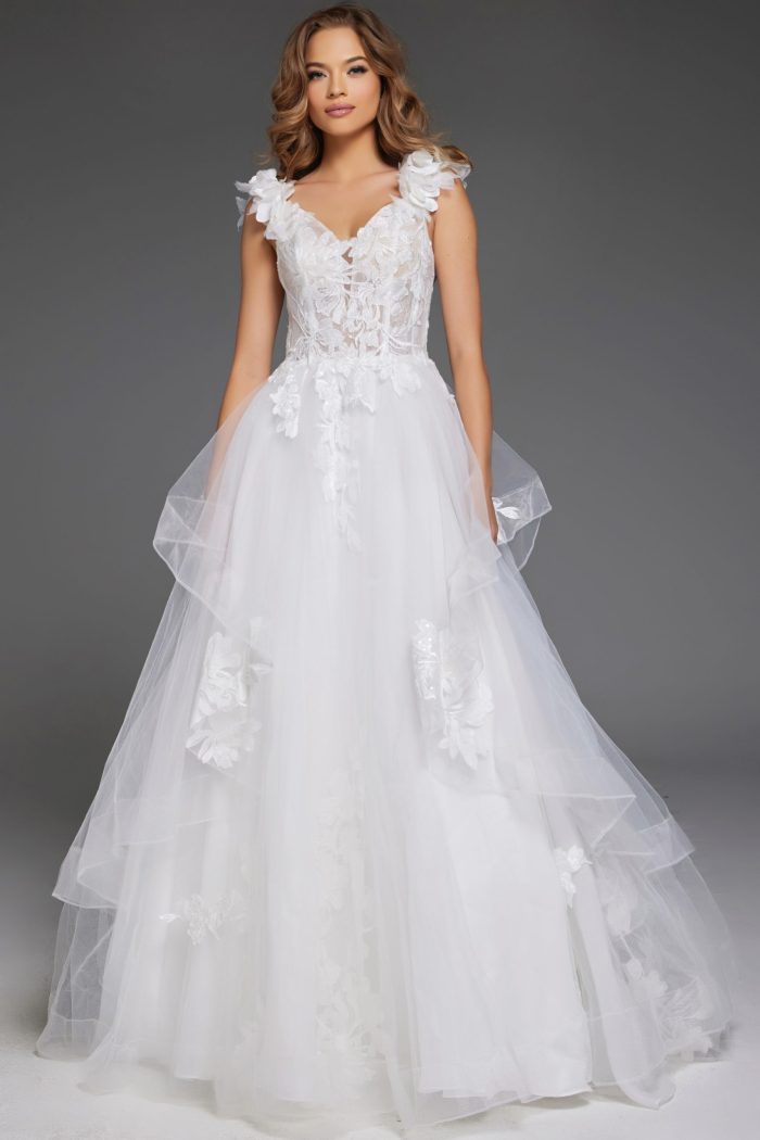 Wedding Dresses Ballgown Long Floral Detail Wedding Dress Ivory/Nude