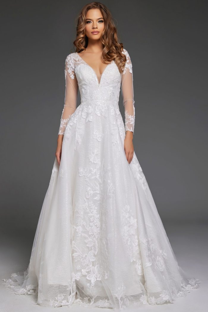 Jovani JB43317 A Line Bridal Gown Sequin Long Wedding Dress