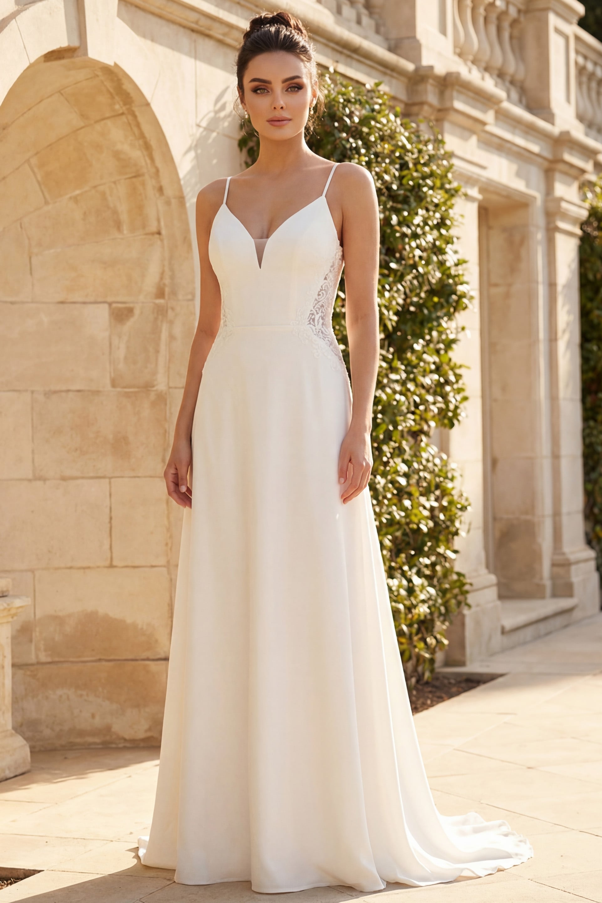V-Neck Floor-Length Chiffon Wedding A-Line Gown Jovani JB43320