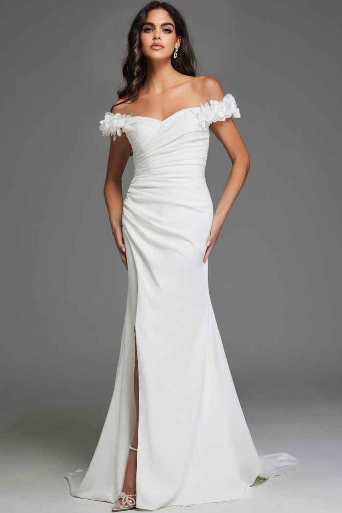 Jovani JB43323 Bridal Gown Long Floral High Slit Wedding Dress