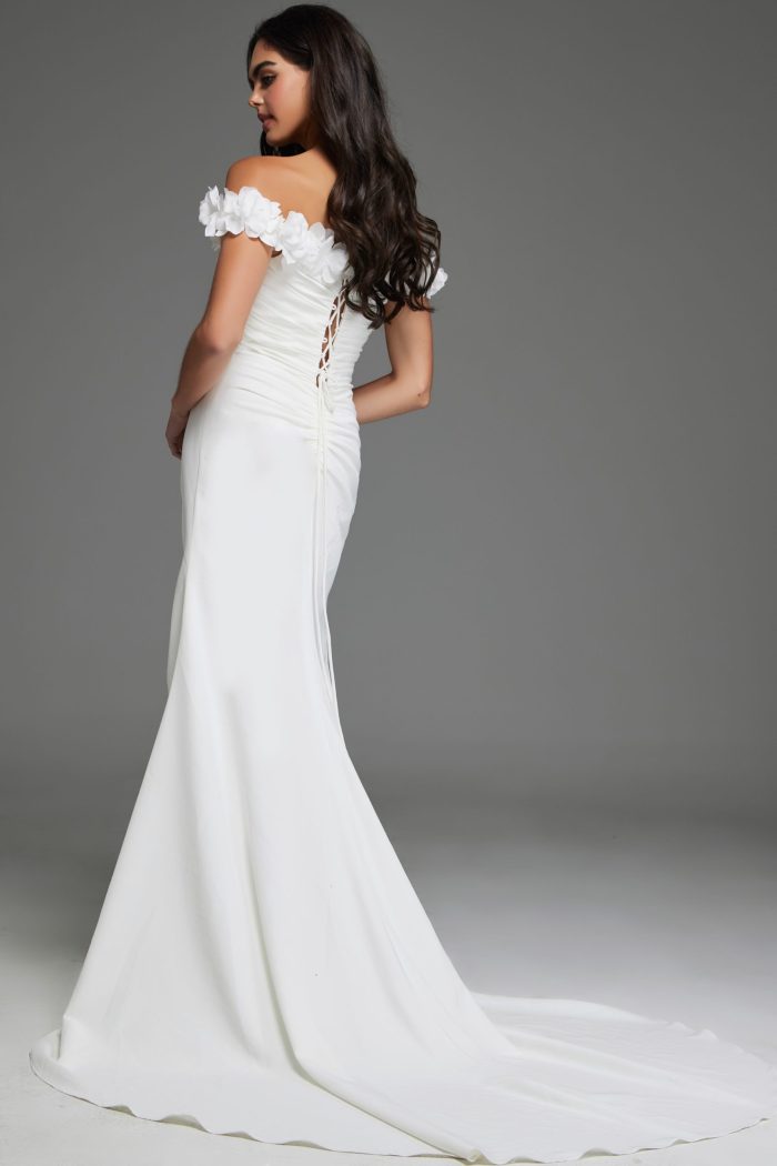 Jovani JB43323 Bridal Gown Long Floral High Slit Wedding Dress